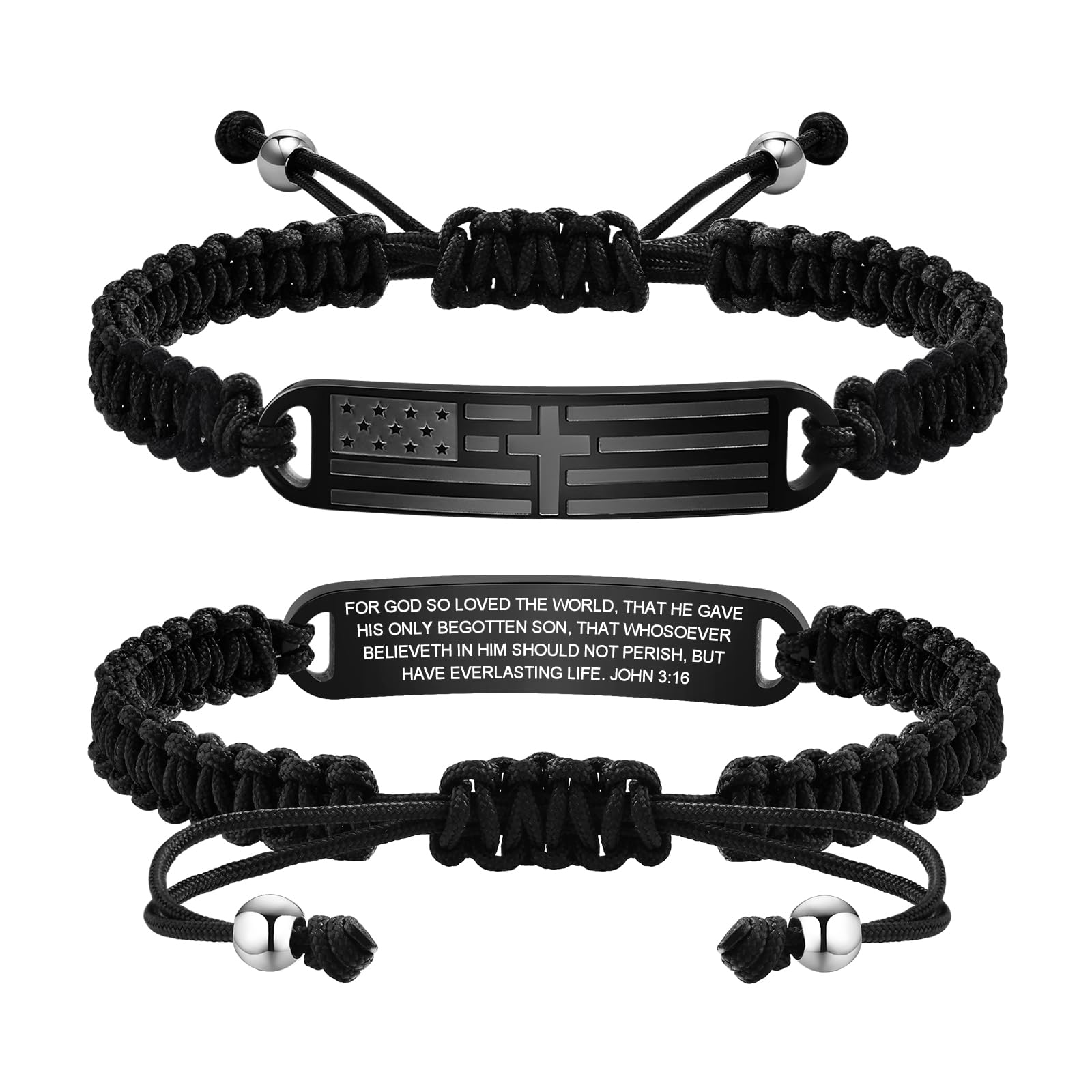 Patriotic Cross Bracelet engraved with John 3:16