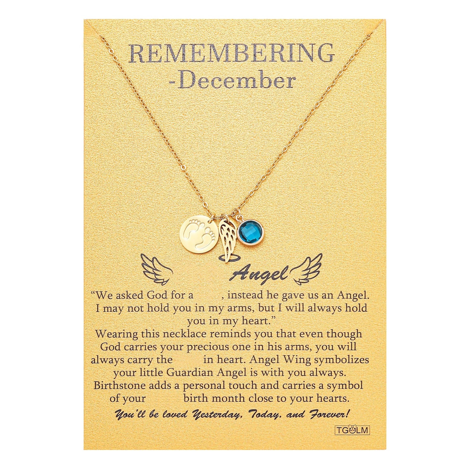 Heavenly Angel Footprint Pendant with December birthstone, memorial necklace