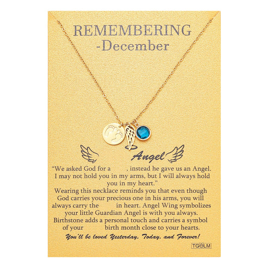 Heavenly Angel Footprint Pendant with December birthstone, memorial necklace